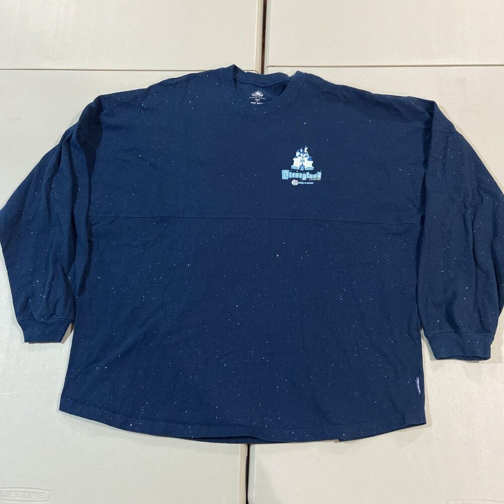Disneyland Spirit Jersey Women’s LS Shirt Blue Glittery 65 years of Magic SZ XXL
